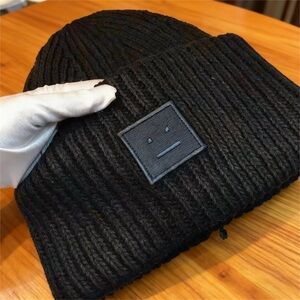 Acne Black Ribbed Beanie